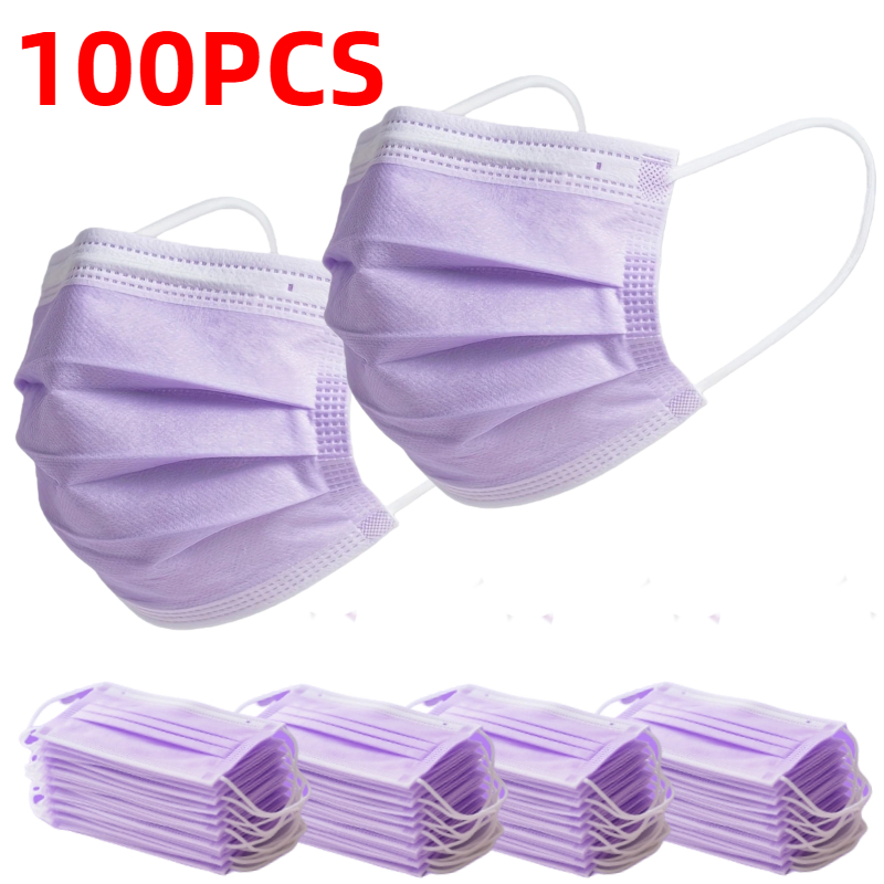 Disposable Mask Blue - หน้ากากป้องกันแบบใช้แล้วทิ้งสีม่วงหนา 100 ชิ้น - ระบายอากาศได้ดีและสวมใส่สบาย 3