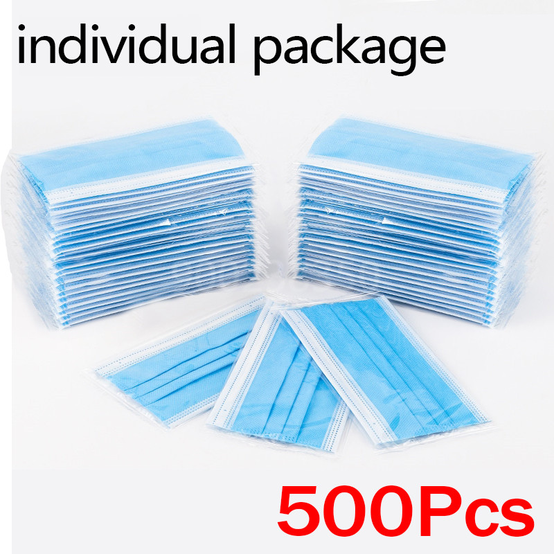 Disposable Mask Blue - หน้ากากอนามัยแบบใช้แล้วทิ้งสำหรับผู้ใหญ่ บรรจุแยกชิ้น มีแผ่นกรองเมลต์โบลน ผ้าไม่ทอ ระบายอากาศได้ดี สีฟ้า